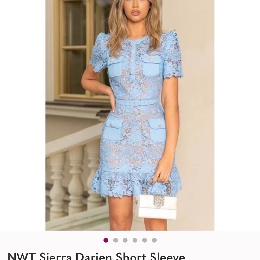 NWT Sierra Darien Short Sleeve Embroidered Floral Dress Blue Small